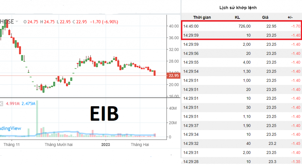 Lệnh bán lớn phiên ATC kéo cổ phiếu EIB (Eximbank) nằm sàn