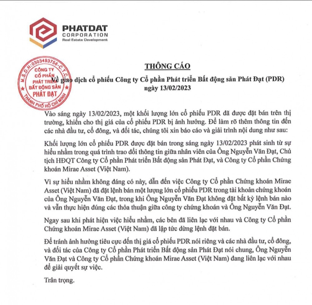 PDR giảm sàn vì MAS bán giải chấp “nhầm” 5,3 triệu cổ phiếu của Chủ tịch Phát Đạt?