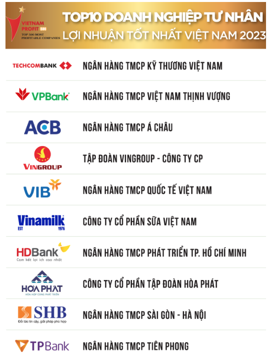 TOP 10 doanh nghiệp tư nhân lợi nhuận tốt nhất: Techcombank soán ngôi đầu, ấn tượng HDBank và TPBan