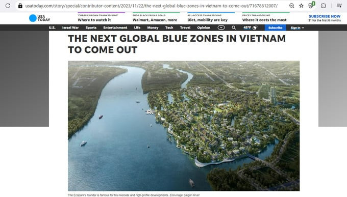 Bài báo về Blue Zones của Việt Nam trên thời báo USA Today.