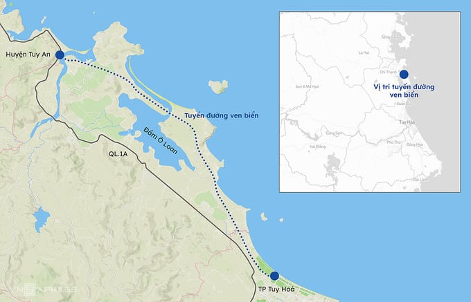 Hướng tuyến đường ven biển nối huyện Tuy An tới TP Tuy Hòa