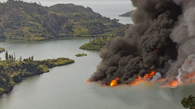 Hình minh họa hồ Kivu xảy ra vụ nổ khí CH4. Nguồn: Internet