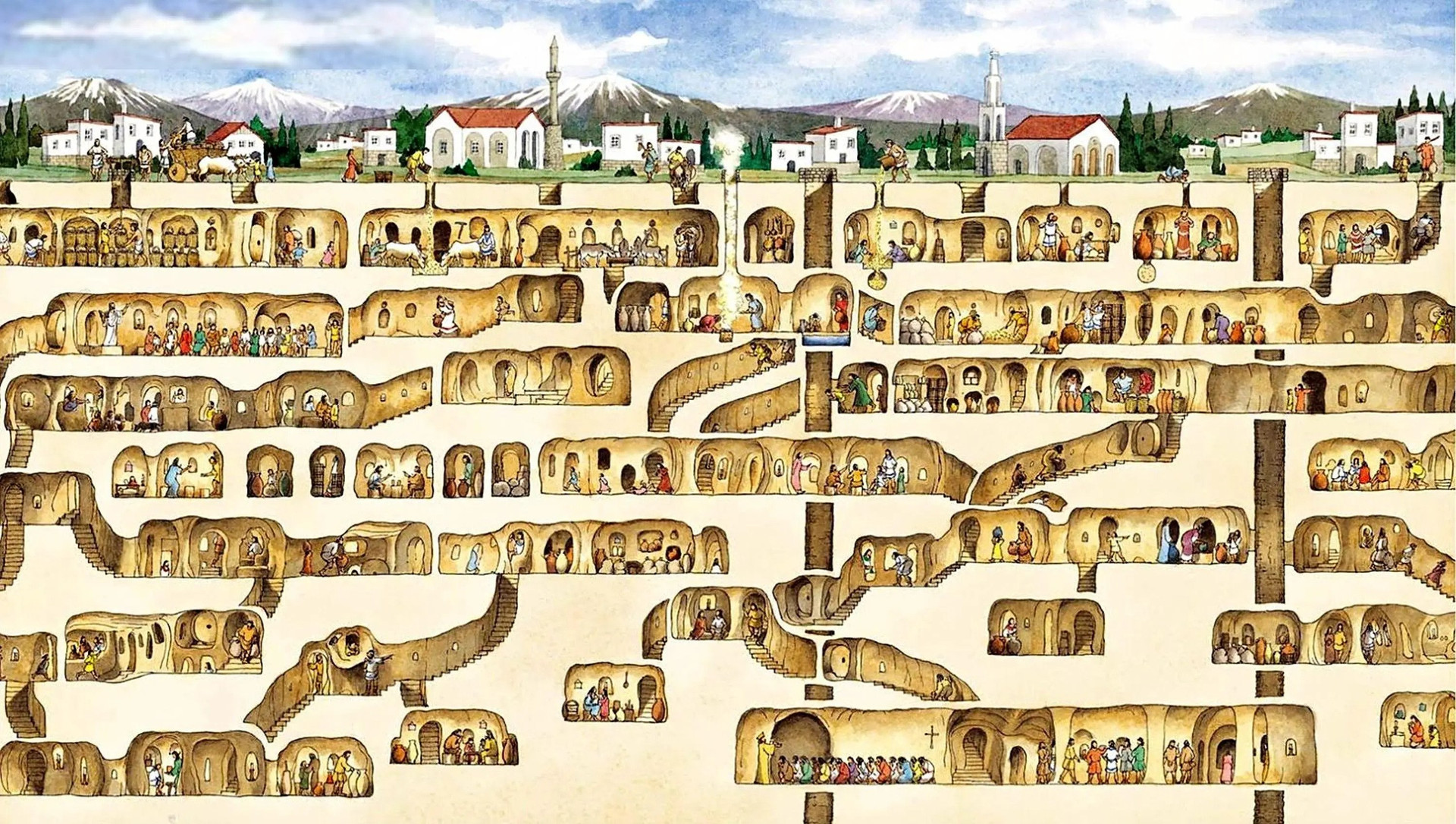 Hình ảnh đô thị Derinkuyu nằm dưới lòng đất ở Thổ Nhĩ Kỳ