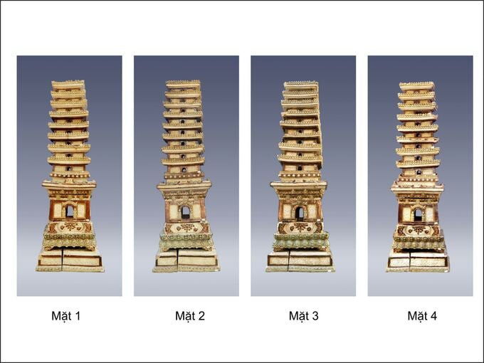 Các mặt của tháp gốm men chùa Trò. Ảnh: Hồ sơ đề nghị công nhận Bảo vật Quốc gia
