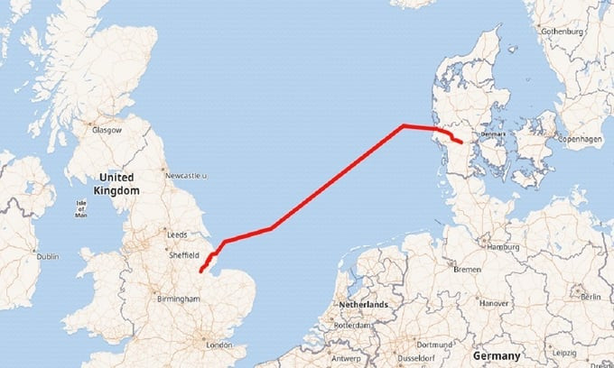 Tuyến cáp Viking Link truyền điện giữa Anh và Đan Mạch. Ảnh: Wikipedia