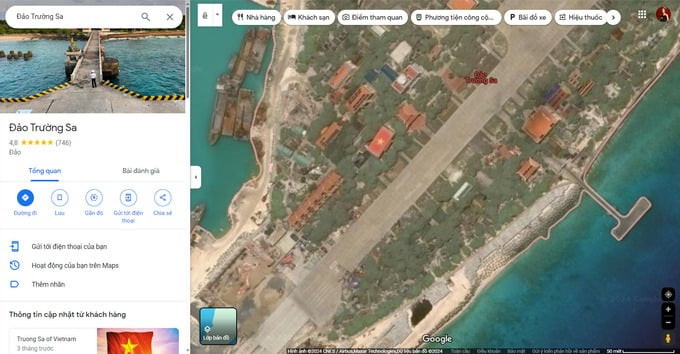 Lá cờ gốm của Việt Nam trên đảo Trường Sa nhìn từ vệ tinh. Ảnh: Chụp màn hình