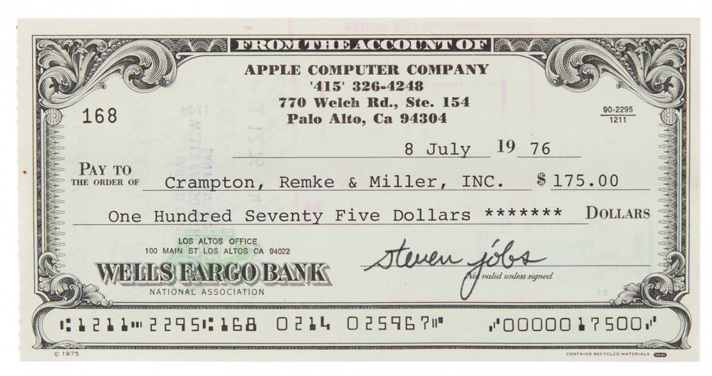 Tấm séc có chữ ký Steve Jobs được đem ra đấu giá,