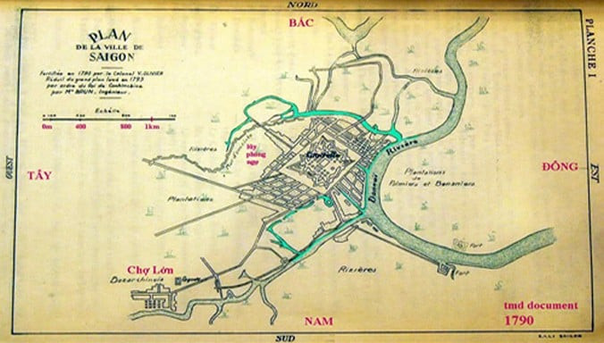Bản đồ Sài Gòn năm 1790 do người Pháp vẽ, ở chính giữa là thành Bát Quái do vua Gia Long cho xây dựng. Ảnh tư liệu