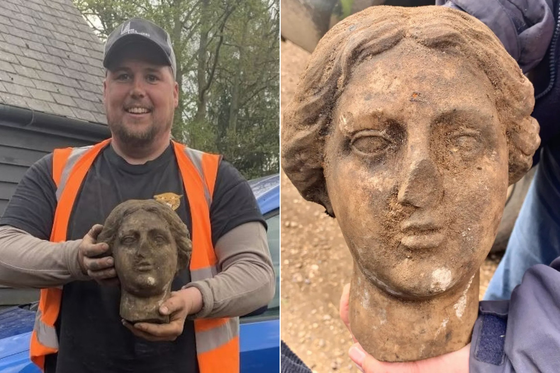 Anh Greg Crawley, người lái máy đào, đã tìm thấy phần đầu bức tượng tại khu đất làm bãi đỗ xe
