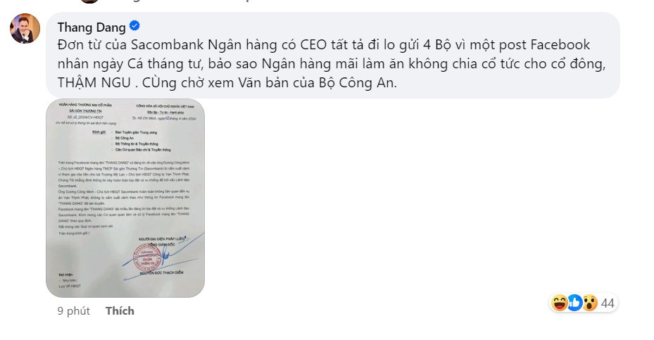 Facebook tung tin bịa đặt ông Dương Công Minh bị cấm xuất cảnh phản hồi chỉ là 'Cá tháng tư'