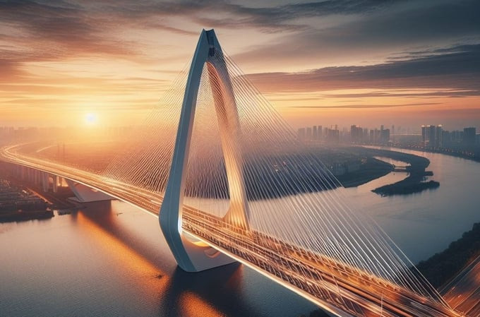 Cầu Hòa Sơn sẽ là cầu là cầu dây văng có nhịp chính dài nhất Việt Nam. Ảnh: AI
