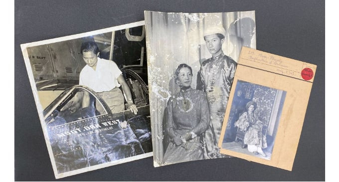 Bộ ba ảnh studio của thái tử Bảo Long cùng mẹ - hoàng hậu Nam Phương, bức hình thái tử Bảo Long trên tàu sân bay USS Oriskany năm 1951 và ảnh chụp hoàng hậu Nam Phương