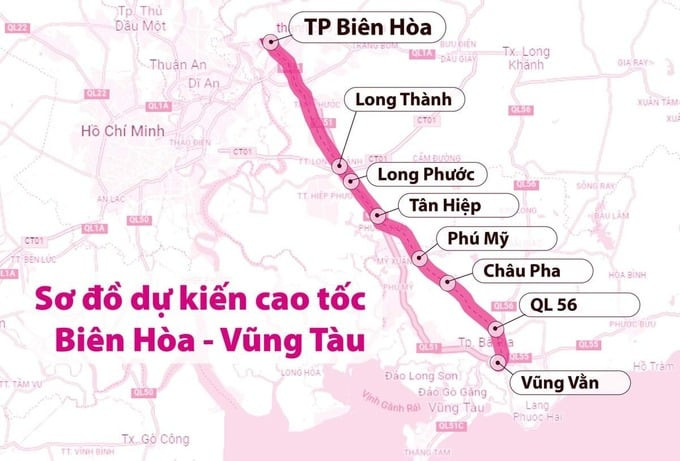 Lộ trình cao tốc Biên Hòa - Vũng Tàu. Ảnh: Vietnamnet