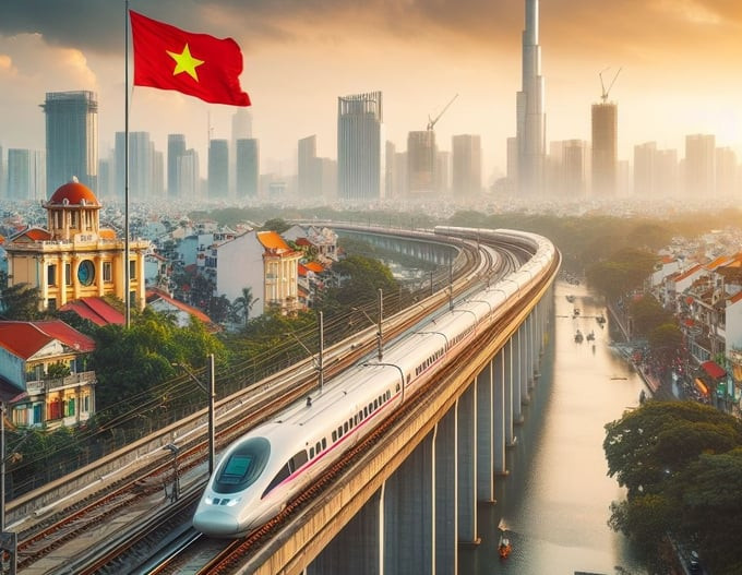 Tuyến đường sắt tốc độ cao Hà Nội - Lạng Sơn sẽ góp phần kết nối với giao thông Trung Quốc. Ảnh: Minh họa bởi AI