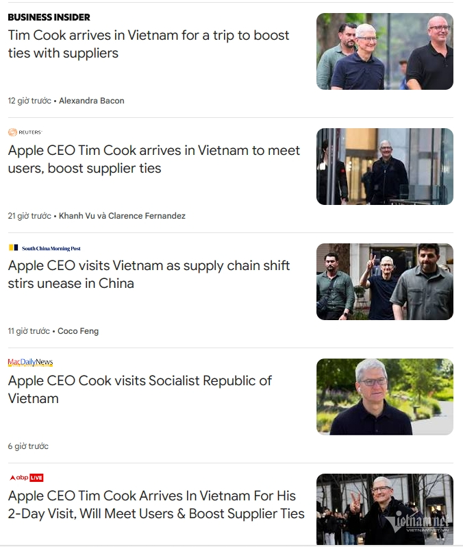 [Tin công nghệ] Tim Cook đến Việt Nam, báo quốc tế nói gì?