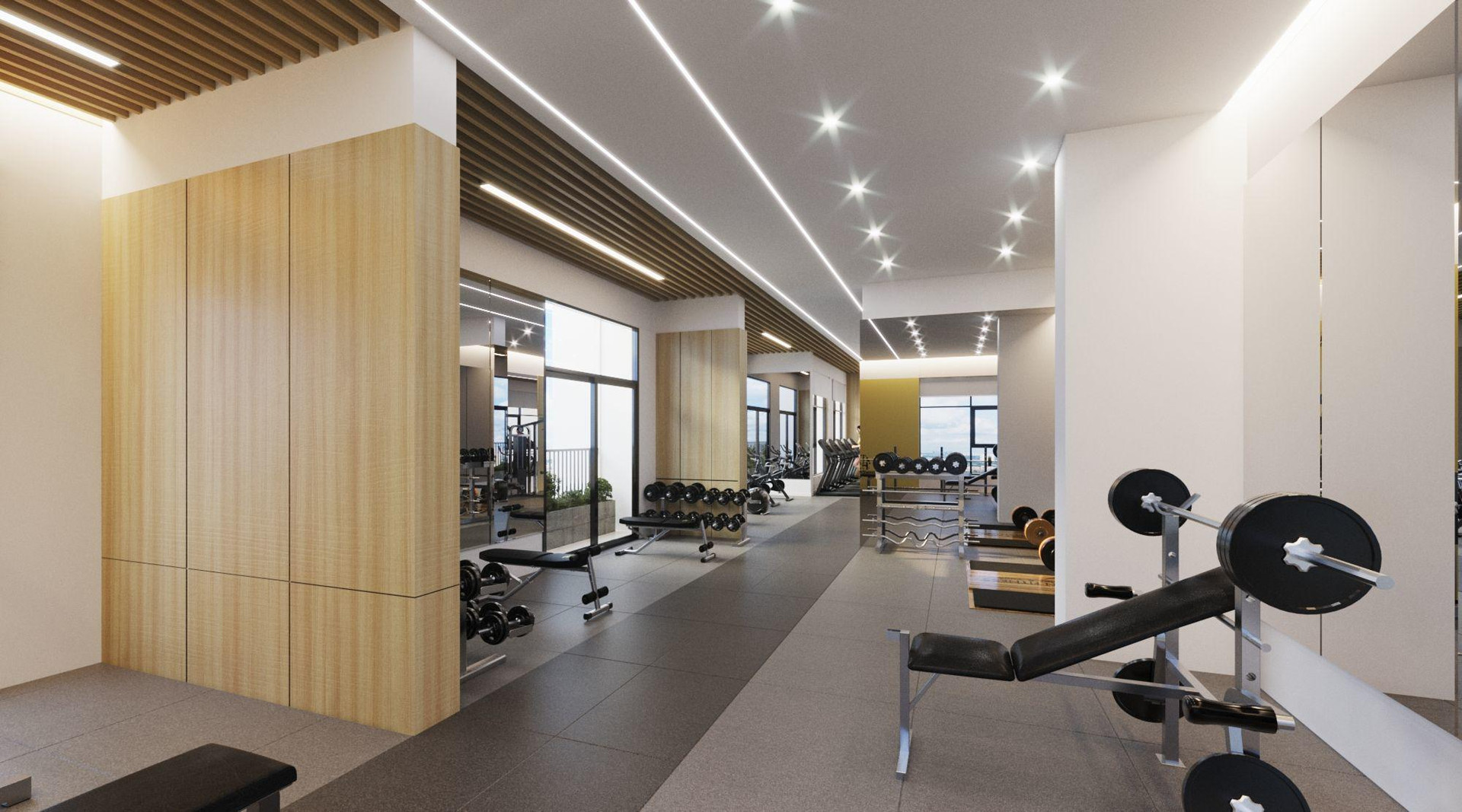 Khu Fitness Center của GS6 với phòng tập gym và yoga được thiết kế khoa học, tận dụng tối đa ánh sáng tự nhiên và tầm view rộng mở