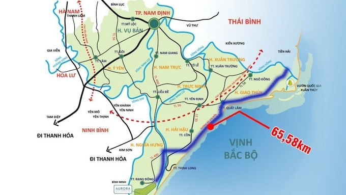 Bản đồ toàn tuyến đường bộ ven biển đi qua tỉnh Nam Định. Ảnh: Báo Tiền Phong