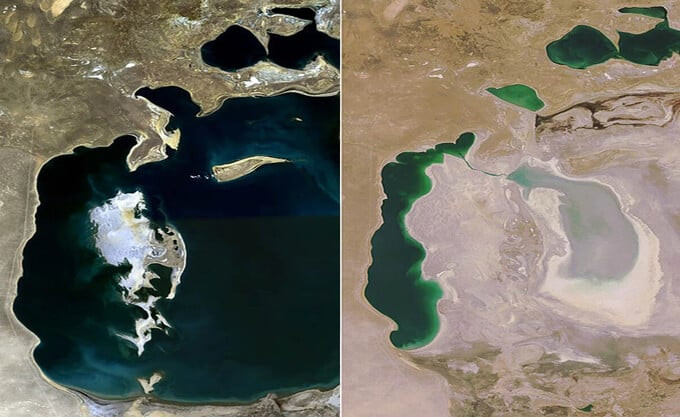 Trước đây, vào những năm 1960, Biển Aral có diện tích lên đến 68.000km2, là thủy vực nội địa lớn thứ tư trên thế giới (Ảnh: Wikipedia)
