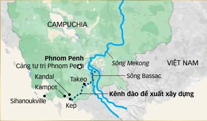 Vị trí xây dựng kênh Funan Techo của Campuchia. Ảnh: Internet
