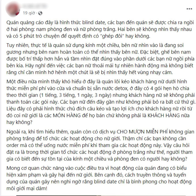 Một trong những tài khoản đầu tiên lên tiếng về những bất thường tại quán cà phê này (Ảnh chụp màn hình, nguồn: A bit of Tô)