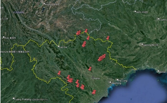 Sơ đồ vị trí các hang động được khảo sát ở miền Bắc Việt Nam (Ảnh: Sưu tầm Internet)