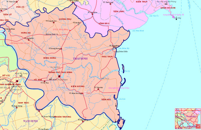 Tỉnh Thái Bình có 3 mặt giáp sông, 1 mặt giáp biển. Ảnh: Internet