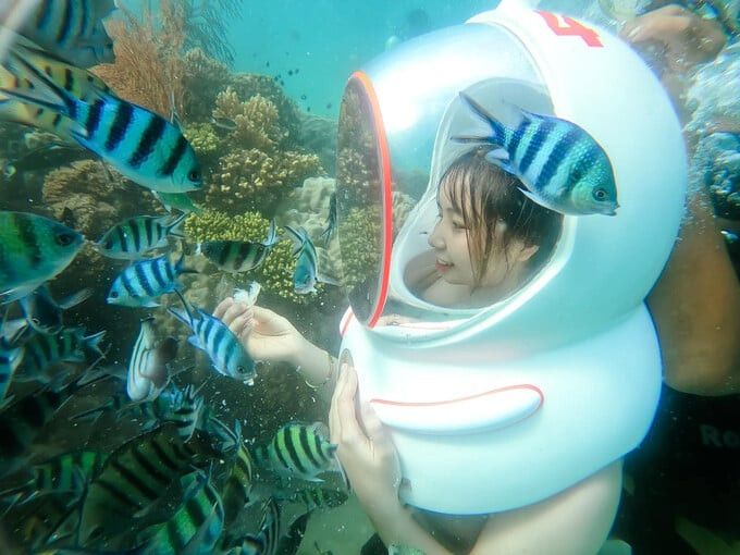 Du khách trải nghiệm bơi lặn, chiêm ngưỡng những sinh vật biển dưới làn nước trong xanh. Ảnh: Kích Nam Du