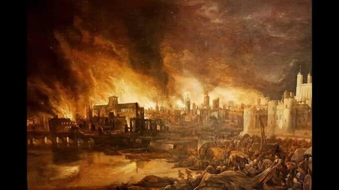Chỉ trong vòng 3 ngày ngắn ngủi, Đại hỏa hoạn London năm 1666 đã biến một phần nội thành London thành tro tàn. Ảnh: Tri thức & Cuộc sống