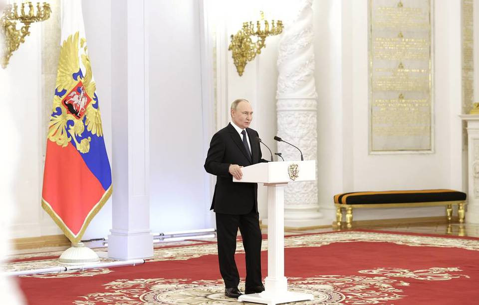 Tổng thống Vladimir Putin phát biểu tại cuộc họp với các sinh viên tốt nghiệp từ các học viện quân sự ngày 21/6. Ảnh: 