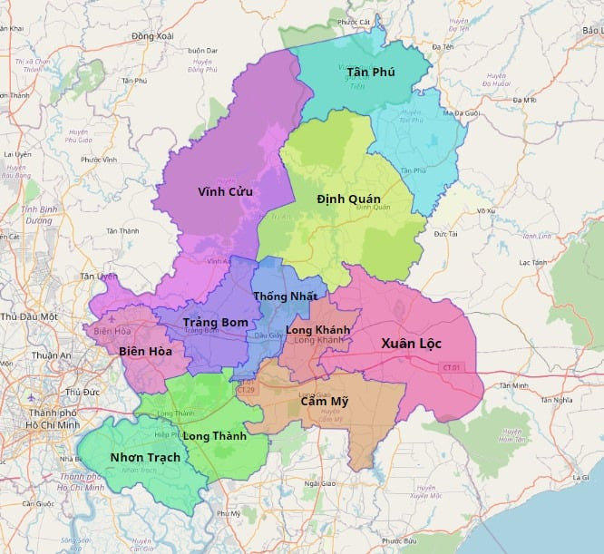 Bản đồ hành chính tỉnh Đồng Nai. Ảnh: Internet