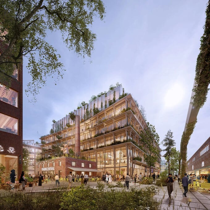 Các nhà phát triển Stockholm Wood City cho biết đây sẽ là dự án xây dựng bằng gỗ lớn nhất thế giới (Hình ảnh phối cảnh dự án, nguồn: CNN)