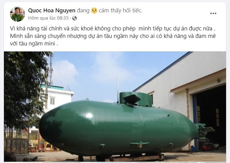 Doanh nhân là chủ dự án tàu ngầm 'made in Vietnam' thông báo chuyển nhượng dự án cho người 'đủ tâm huyết'