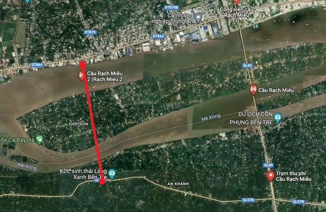 Vị trí cầu Rạch Miễu 2. Ảnh: Google Map