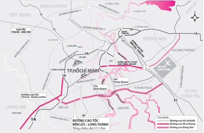 Sơ đồ hướng tuyến cao tốc Bến Lức - Long Thành. Ảnh: Internet