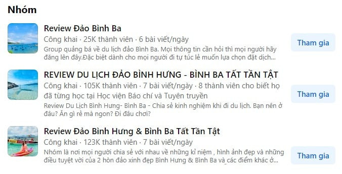 Nhiều hội nhóm được lập ra để trao đổi, chia sẻ thông tin du lịch 2 đảo này. Ảnh: Internet