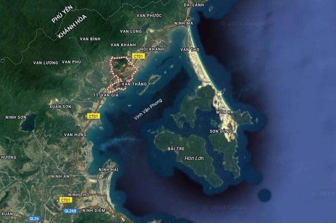 Khu vực sẽ triển khai dự án sân bay Vân Phong. Ảnh: Google map