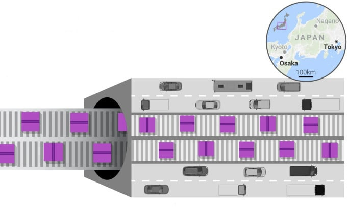 Hình ảnh mô phỏng tuyến đường ngầm kết nối từ Osaka đến Tokyo. Ảnh: Internet