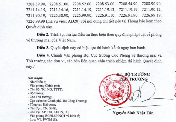 Bộ Công Thương quyết định khởi xướng điều tra chống bán phá giá HRC nhập từ Trung Quốc, Ấn Độ