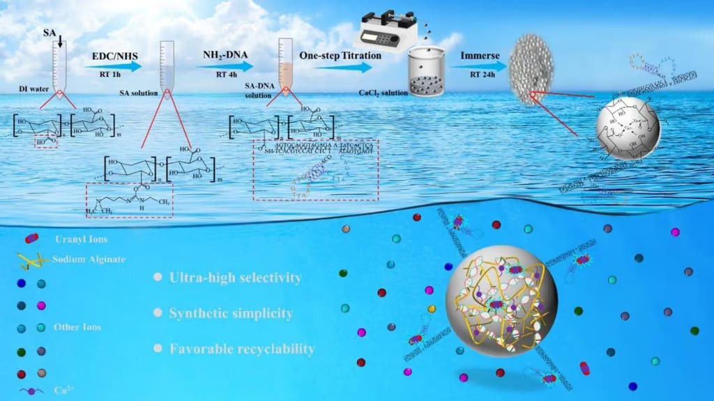 Các vi cầu hydrogel SA-DNA được dùng để chiết xuất uranium từ nước biển. Ảnh: Science Direct