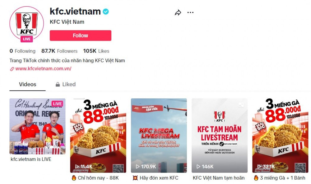 Lần đầu tiên KFC Việt Nam livestream bán gà trên TikTok: Phí ship chỉ '10k', doanh thu tăng 1.000%