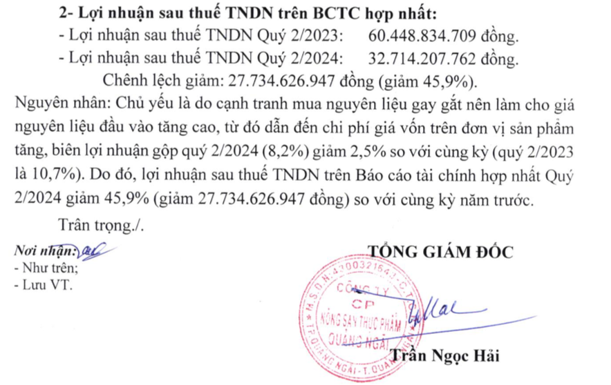 Doanh nghiệp tinh bột sắn lớn nhất trên sàn báo lãi giảm mạnh, vẫn đều đặn trả cổ tức ‘khủng’