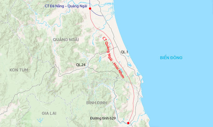 Hướng đoạn tuyến cao tốc Quảng Ngãi - Hoài Sơn. Ảnh: Internet
