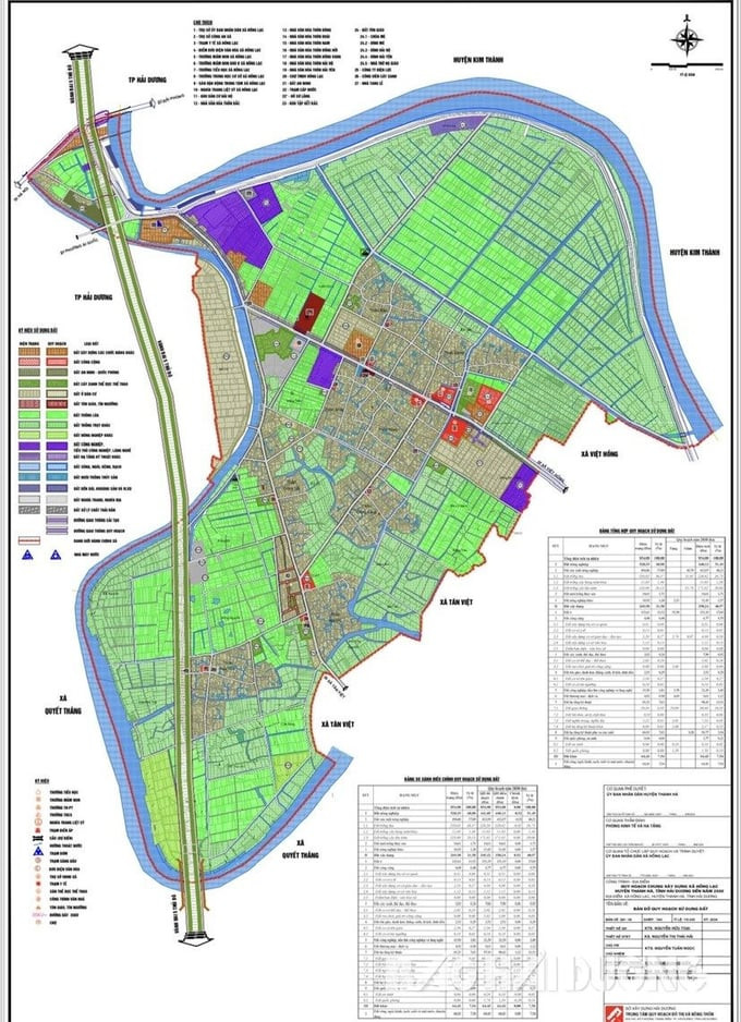 Bản đồ quy hoạch sử dụng đất của xã Hồng Lạc sau khi có thêm dự án xây dựng khu dân cư mới sông Hương. Ảnh: Báo Hải Dương