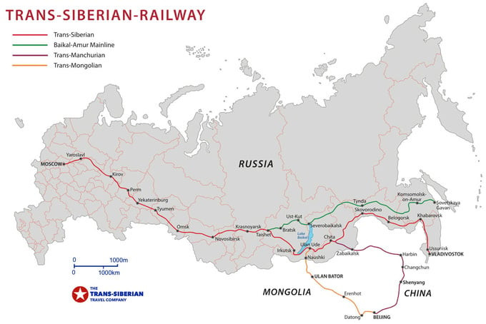 Thực tế, đường sắt xuyên Siberia không chỉ là một tuyến đường đơn lẻ mà là một mạng lưới đường sắt kết nối Moscow với vùng Viễn Đông của Nga (Ảnh: Trans-Siberian Railway Tours)