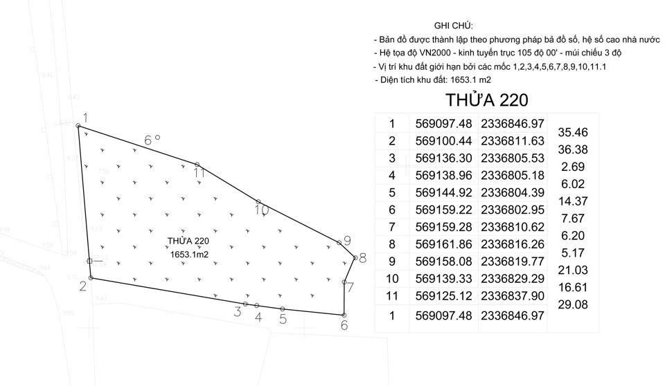 Bản đồ khu đất đấu giá thửa 220, xã Trung Châu.