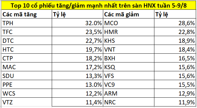 Top 10 cổ phiếu tăng/giảm mạnh nhất tuần 5-9/8: HAG, HVN, QCG đồng loạt giảm, một mã xây dựng ‘bốc hơi’ 51% vốn hóa