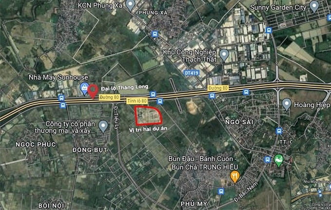 Vị trí đang xây 2 bệnh viện tại Quốc Oai. Ảnh: Google Map