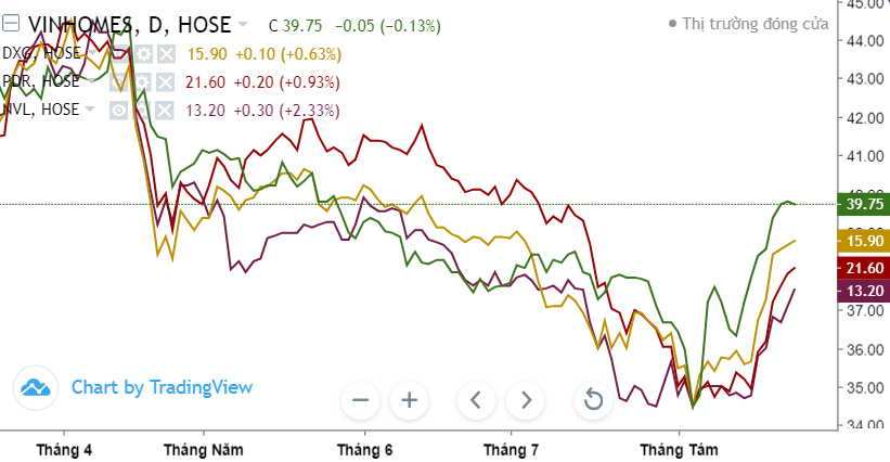 Cổ phiếu bất động sản Top đầu VHM, NVL, PDR, DXG tăng mạnh 15-30%