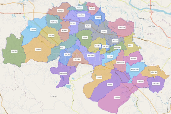 Bản đồ hành chính huyện Triệu Sơn, tỉnh Thanh Hóa. Ảnh: Internet