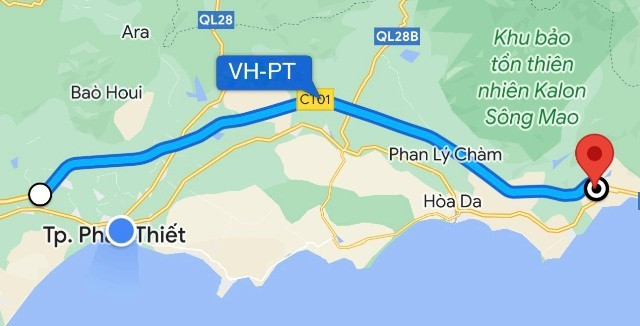 Lộ trình cao tốc Vĩnh Hảo - Phan Thiết. Ảnh: Google Map